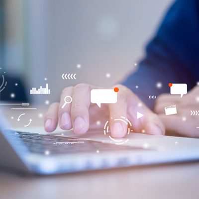 close up on man hand using tab pad on laptop to working about fu